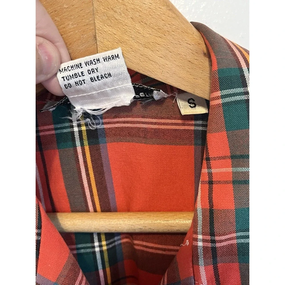Vintage 90s Calvin‎ Klein Sport Women's Plaid Top Short Sleeve Button Up Small - Picture 3 of 6